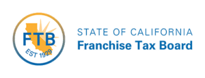Logo of the California Franchise Tax Board, featuring a silhouette of California with "FTB" and "EST 1929" inside a circle, alongside the text “State of California Franchise Tax Board.”.