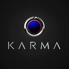 The mobile app's logo for karma on a black background.