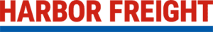 Logo of Harbor Freight, featuring the company name in red, uppercase letters above a horizontal blue stripe, evoking a strong and mobile brand presence.