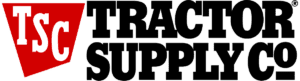 The mobile-friendly logo of Tractor Supply Co. showcases TSC in crisp white letters on a striking red triangle, accompanied by Tractor Supply Co. in bold black text.